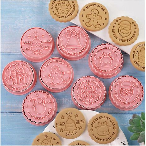 Ensemble de 8 emporte-pièces de Noël, moules à biscuits 3D à motifs de dessins animés, tampons à biscuits à faire soi-même (1/4)