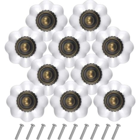 10PCS Bronze Vintage Boutons de Tiroir, 30MM Blanc Tiroir de Porte Poignée, Rond Bouton de Meubles, Boutons de Porte Chambre d'enfant, Poignées de Meuble pour Placard Armoire Cuisine