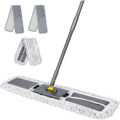 Neptune – Balai serpillère aluminium professionnel – Tête rotative 360° – Poignée ajustable 130-154 cm – 2 tampons microfibre inclus – Nettoyage efficace bureaux et entrepôts