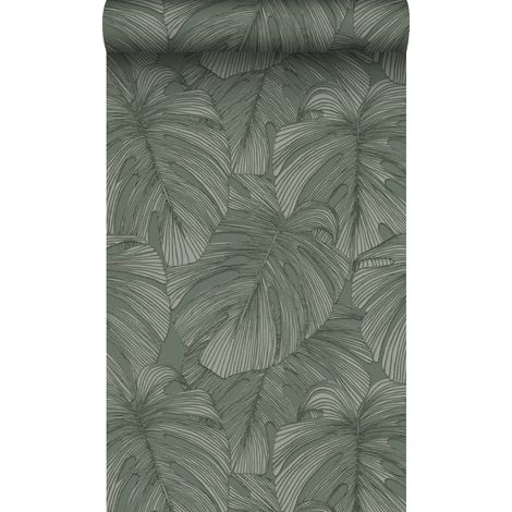 papier peint effet 3D feuilles vert grisé - Origin Wallcoverings (1/5)
