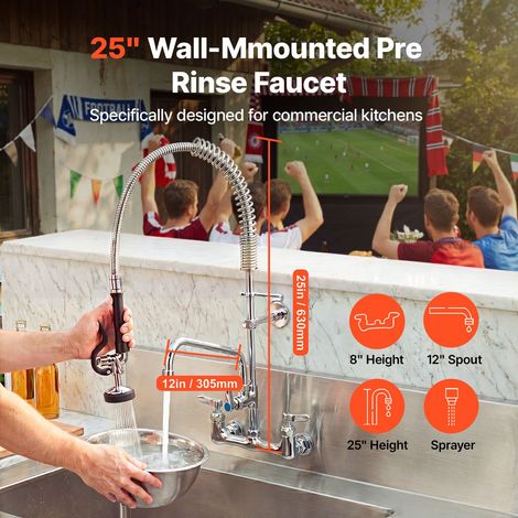 Robinet de Cuisine Commercial avec Pulvérisateur de Pré-rinçage, Mitigeur avec Douchette Extractible, 630 mm de Haut, Entraxe 203 m… (1/5)