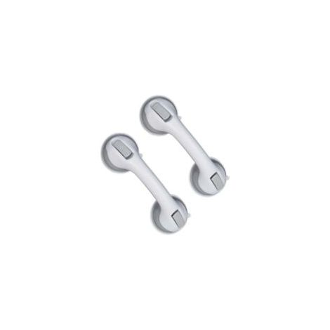Poignée Ventouse, Lot de 2, Barre d’Appui Douche & Baignoire, 25 kg, pour Personnes âgées, Mur, en Blanc/Gris - Crezuo (1/4)