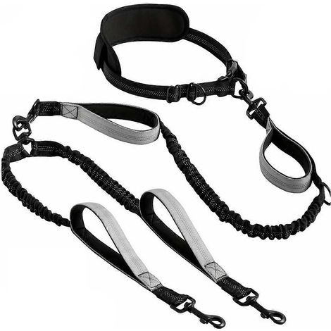 Reflektierende Doppel-Hundeleine für 2 Hunde, gepolsterte Griffe, Doppel-Hundeleine, C--