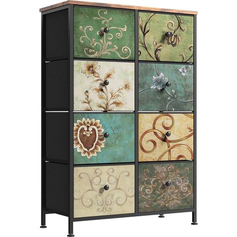 Commode Chambre 8 Tiroirs Meuble de Rangement étroit Chambre Salon Porche 67,5x30x100 cm Multicolore (1/5)