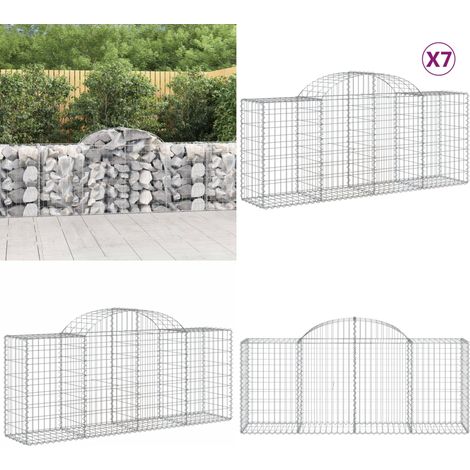 Gabionen mit Hochbogen 7 Stk. 200x50x80/100 cm Verzinktes Eisen - Gabionen - Gabionenwände - Gartendeko - Gartenzubehör - Zaun - Home & Living (1/5)
