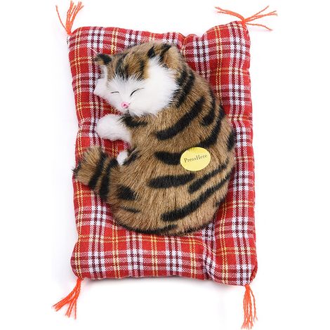 Peluche Chat Simulant Bébé Endormi avec Son - Décoration Maison (Noir et Marron) (1/5)