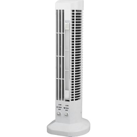 Ventilateur tour avec lampe de bureau LED blanche, compact, portable et sûr, sans pales, 2 vitesses, pour bureau ou dortoir. (1/5)