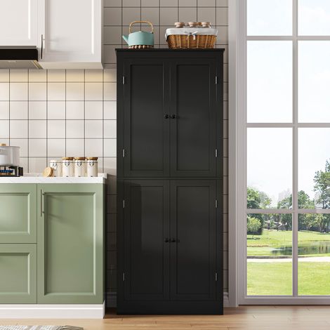 Armario de cocina 75x40x182 cm negro en MDF con estantes, cajón interior y puertas con almacenaje (1/5)