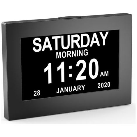 QORVA-Horloge calendrier numérique One Piece 8 pouces avec date et heure, touchable horloge Alzheimer pour parents, rappel de médicaments pour grands-parents et enfants - Noir - 26 18 2.2cm (1/4)