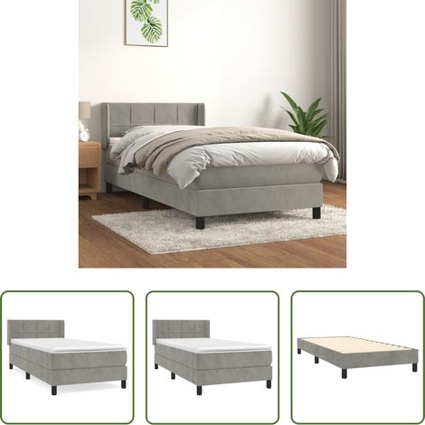 Samtbett - Boxspringbett mit Matratze Hellgrau 90x190 cm Samt (1/5)