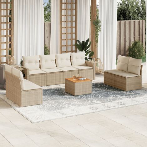 vidaXL Salon de jardin avec coussins 9 pcs beige résine tressée (1/5)