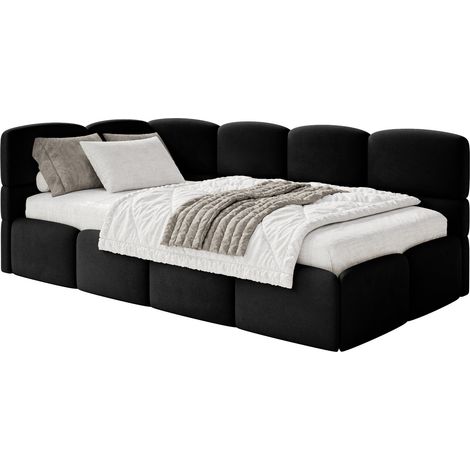 Selsey Cloudy – Lit ado 90x200, tête de lit à gauche, velours Noir