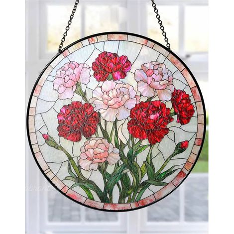 Vitrail fleurs œillet 12,5 cm, attrape-soleil vitrail, fenêtre suspendue décorative