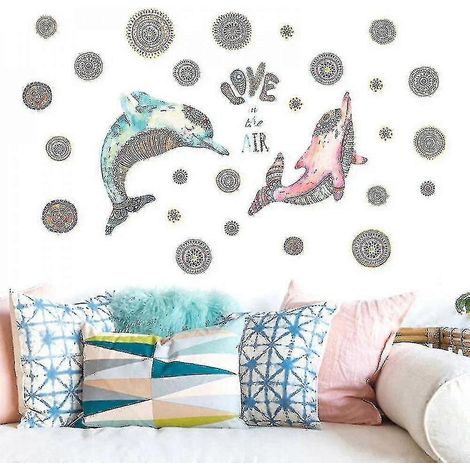 Décoration murale autocollante pour chambre à coucher, motif dauphins, à coller sur le fond de la chambre. (1/5)