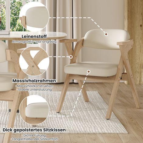 Lot de 6 chaises salle à manger pliantes en bois massif – confortables, respirantes, faciles à ranger – style moderne lin beige (1/4)