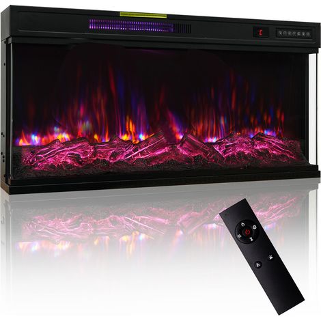HOMAVO 36-Zoll Elektrokamin mit Heizung - 1000 / 2000W - Stand / Einbaukamin - 3D Flammenfarben - LED & Timer