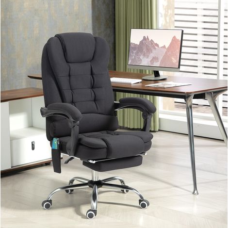Chaise de bureau ergonomique inclinable avec fonction massage chauffante, repose-pieds, hauteur réglable, dossier haut et poche latérale, noire - CHICFURN (1/5)