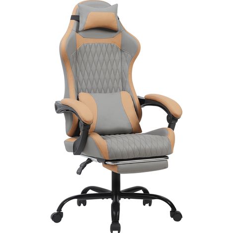 Silla gaming y de escritorio ergonómica de cuero sintético transpirable, reposapiés y ruedas (1/5)