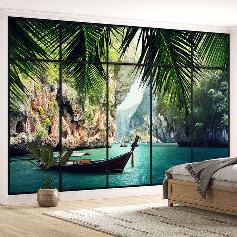 Papier peint panoramique Trompe l'oeil Verrière - Coin paradisiaque - 130 cm x 82 cm (1/5)