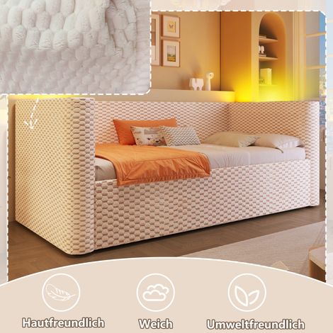 Bett Tagesbett Stauraum 90x200 Samt Beige HAVRYA (1/5)
