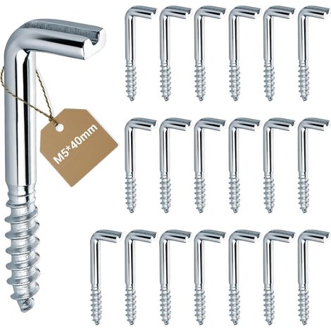 Piton à Visser 20 Pièces M5-40 Mm Crochets Muraux à Visser Crochet En L Zincés Pour Maison Bureau Pour Lampes Clés Tasses à Thé Et Autres Ornements (1/5)