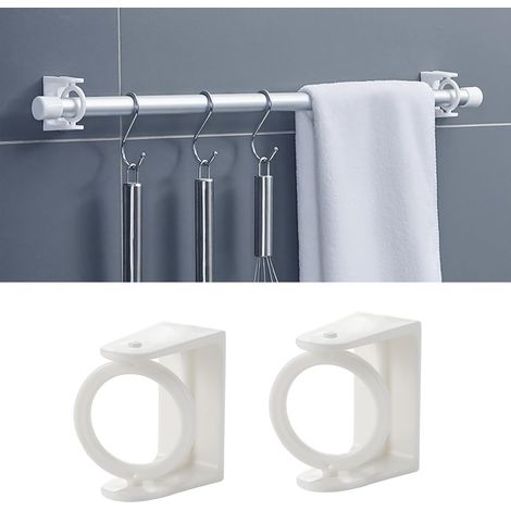 Lot de 2 crochets de serviette rotatifs à 360° pour tringle à rideau - Pour salle de bain et cuisine - Blanc (1/5)