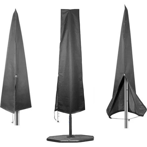 Housse de protection pour parasol de 2 à 3 m, noire, en tissu imperméable, résistante aux intempéries, aux UV, au vent et à la neige (noir, 240 x 57 x 57 cm) (1/5)