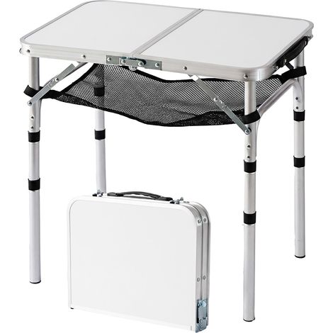 Table de Camping Pliante, Hauteur réglable, 60x60x40 cm, Aluminium/MDF, Anti-intempéries, Blanche (1/5)