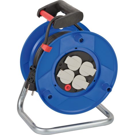 Brennenstuhl – Dérouleur de câble électrique 25 m H05VV-F 3 x 1,5 mm² – 4 prises de sécurité – IP20 – Poignée ergonomique – Protection contre surchauffe