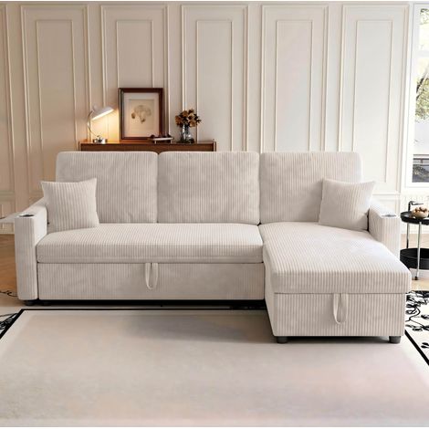 Canapé d'angle convertible avec rangement, beige HAVRYA (1/5)