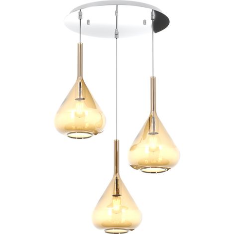 Sospensione Contemp Tonda Kona Metallo Cromo Vetro Ambra 3 Luci E27 (1/3)