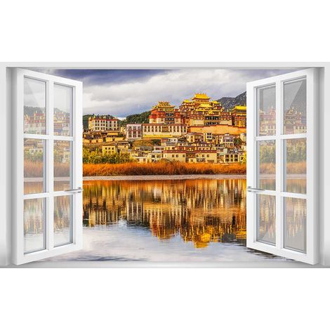 Tableau Paysage Monastère Bouddhiste Yunnan Chine - Made in France - 80x50cm (1/5)