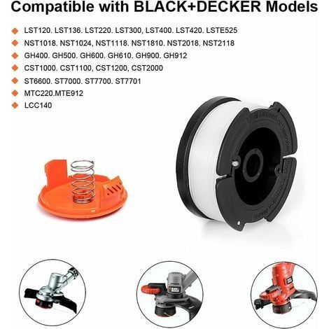 6er-Packung A6485 A6481 Spulen für Black & Decker Rasentrimmer, 6 x 9 m Nylonfaden, 1,65 mm Durchmesser + 1 Kappe + 1 Feder (1/4)