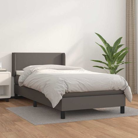 Cama box spring con colchón cuero sintético gris 80x200 cm (1/5)