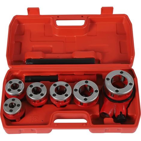 Kit de filetage de tuyau de plomberie - Outil de taraudage manuel en acier pour plomberie - Avec 6 matrices 1/4", 3/8", 1/2", 3/4", 1", 1-1/4"