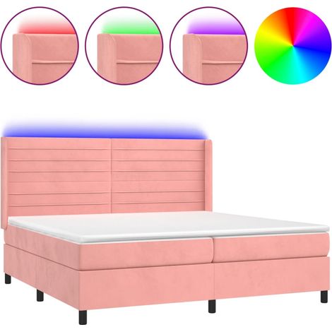 Maison Exclusive - Sommier à lattes de lit matelas et LED Rose 200x200 cm Velours (1/5)