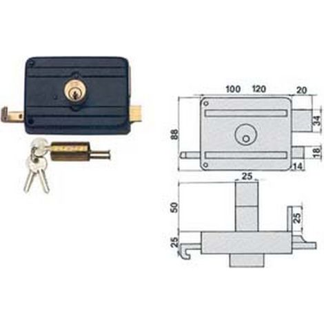 1PZ SERRATURA PORTONCINO CATENACCIO SCROCCO DOPPIO CILINDRO FISSO 210DCF MM.60