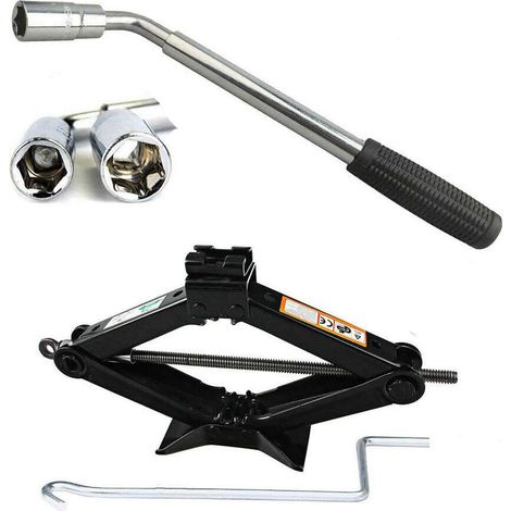 Universal Scissor Jack 2 Ton Scissor Wind Up Jack Extend from 105MM to 385MM and Extendable Wheel Brace Wrench Tyre Repair Tools Kit for Car Van(Wrench + 2Ton Jack) (1/5)
