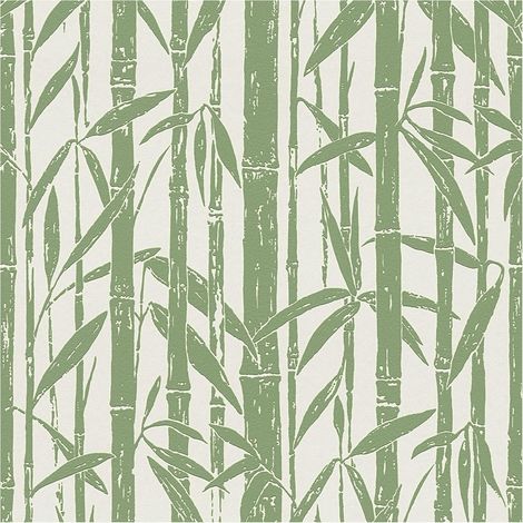Bamboo Effect Wallpaper White Green Trees Jungle Paste The Wall Vinyl Botanical (1/4)