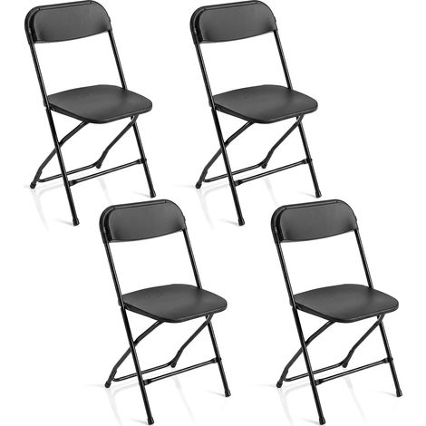 COSTWAY Lot de 4 Chaises Pliantes en Métal & Plastique (Noir) (1/5)