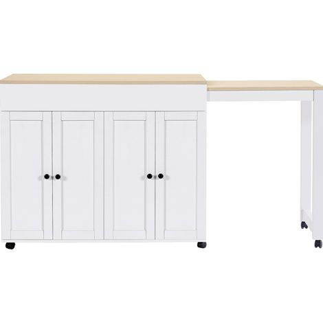 Table de bar extensible avec 6 espaces de rangement, MDF blanc, 117-180×50×94,6 cm (1/5)