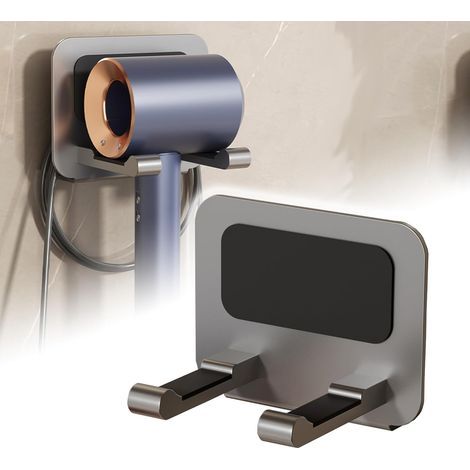 Screw-on or stick-on hair dryer holder, compatible with most hair dryers (simple holder - V2) (1/4)