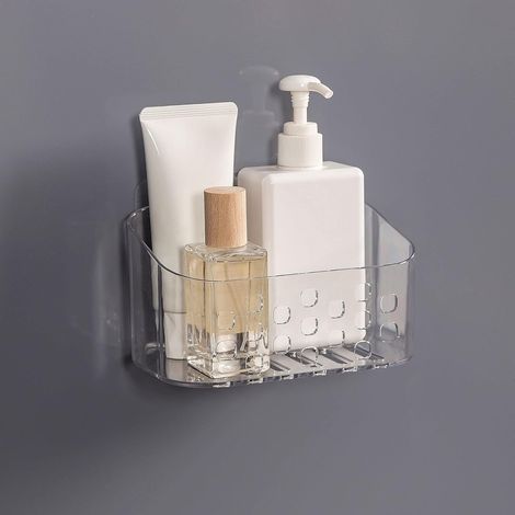 Portaoggetti da doccia in plastica trasparente, mensola adesiva da parete senza foratura, cestino portaoggetti per bagno e cucina (1 pezzo) (1/5)