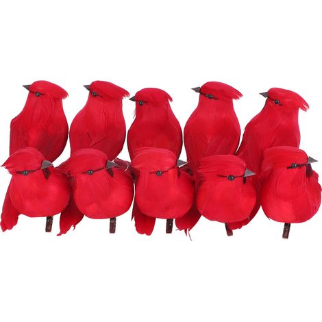 10 Morceaux Oiseaux Artificiels en Mousse Rouge, Décor de Jardin Extérieur pour Pelouse et Jardin, Lot de Fausses Créatures Simulées (1/5)