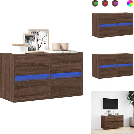 Meuble TV mural avec lumières LED chêne marron 80x31x45 cm - Meuble TV Mural - Meubles TV Muraux - Meuble TV Suspendu Au Mur - Meuble TV Flottant (1/5)