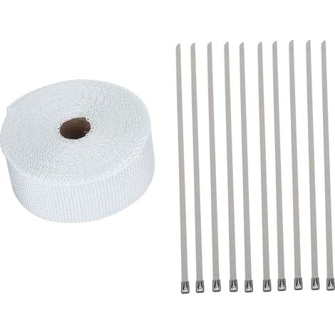 Bande Thermique Isolante pour Échappement Auto Moto, Tissu Blanc Haute Température, 10m (1/5)
