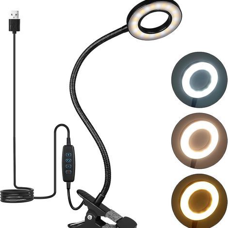 5W LED-Klemm-Schreibtischlampe mit Augenschutz, 360° omnidirektionale flexible Leselampe, Lernlampe für Schüler, Akzentlampe für Live-Streamer, USB-Stromversorgung. (1/4)