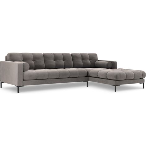 Canapé d'angle droit 5 places en velours gris clair (1/5)