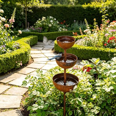 Attrape Pluie Jardin, Mangeoire Oiseaux de Jardin, Grande Tasse 10 cm Hauteur 60 cm, Ornements de Jardin en métal pour Collecte d'eau de Pluie extérieure Paysage d'oiseaux (A) (1/5)