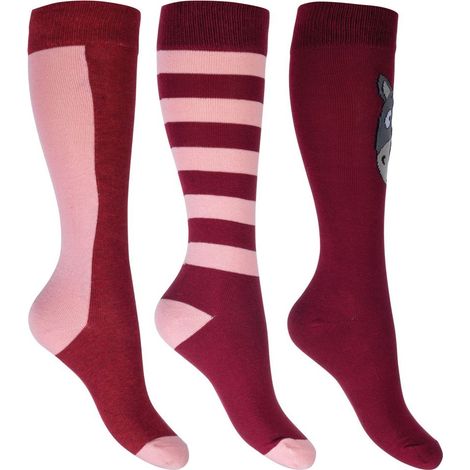 26/30, Rosa e Bordeaux 3831: Set 3 Mädchen Reitsocken Modell Granada (1/2)